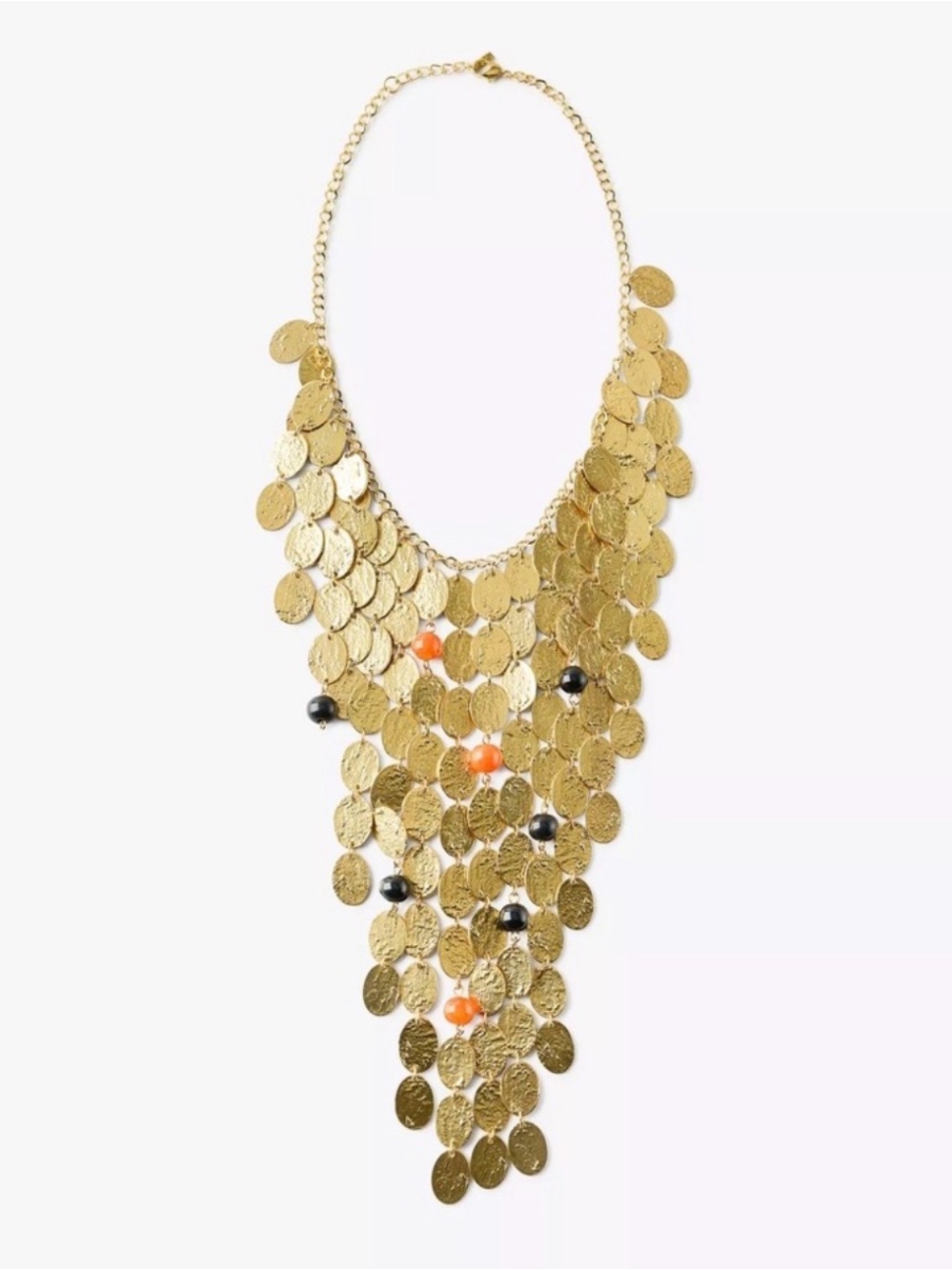 ZARA Gold Coin Fringe Necklace with Orange & Black Beads NWT